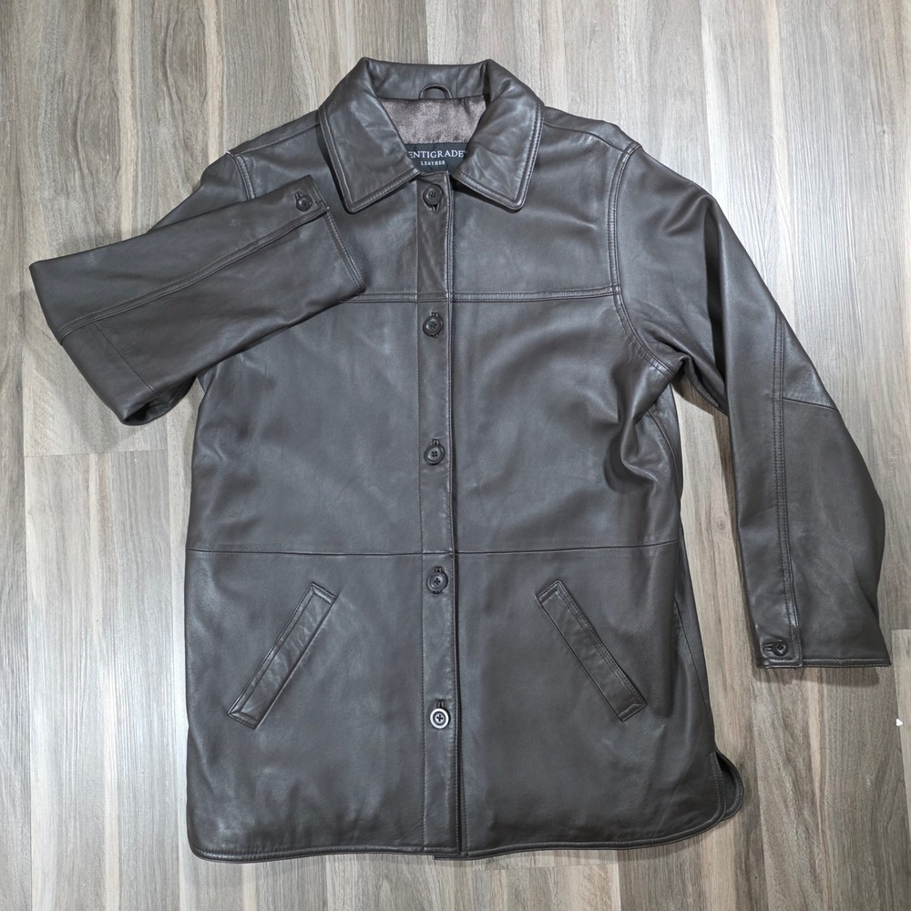 Paint Fade on Shoulder*‎ Centigrade Leather Car Coat Brown Button Front Jacket